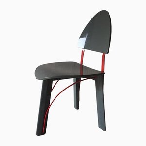 Chaise Tripode en Bois Laqué et Métal Rouge, 1980s