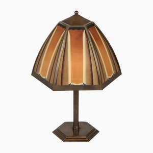 Art Deco Dutch Bronze and Colored Glass Lamp, 1920s