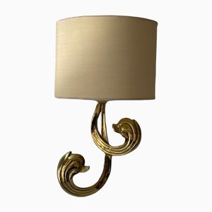 German Flower Shaped Brass & Fabric Shade Sconce by Hans Möller, 1960s