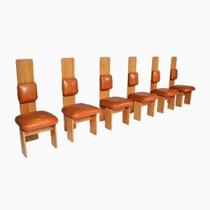 Italian Beech and Leather Dining Chairs by Mario Marenco, Set of Six