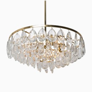 Gilded Brass & Faceted Crystal Chandelier from Palwa, 1960s