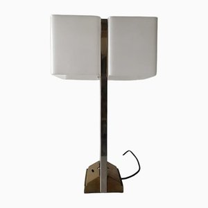 Large Dutch Double Acrylic Shade Table Lamp with Chrome Legs and Solid Brass Base by Peter Ghyczy for Mega Watt, 1980s