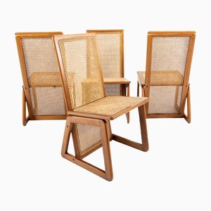 Stühle aus Holz & Stroh, Dänemark, 1970er, 4er Set