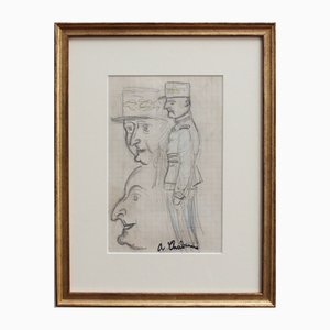 Auguste Chabaud, Mon Colonel, 1910s, Pencil & Crayon on Paper, Framed
