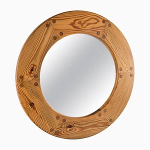 Mid-Century Swedish Pine Round Mirror