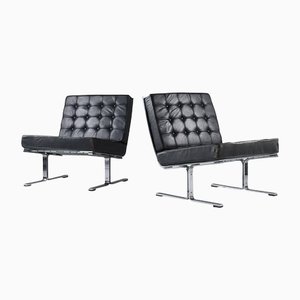 Scandinavian Modern Chrome & Leather Model F-6 Chairs by Karl-Erik Ekselius, Set of 2