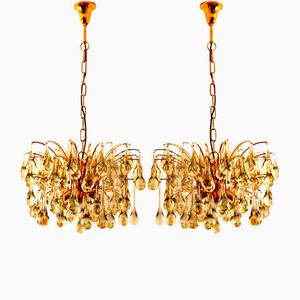 Large German Brass and Crystal Chandelier by Ernst Palme, 1970s, Set of 2