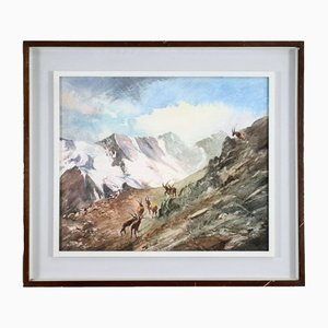 Piero Galanti, Landscape, Watercolor on Paper, Framed