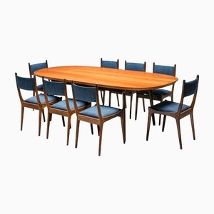 Mid-Century Modern Wengé and Cherry Dining Set by Jos De Mey, Set of 9