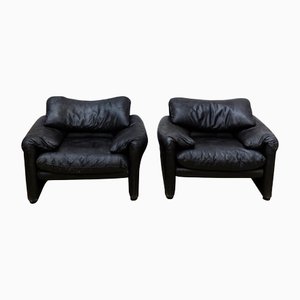 Black Maralunga Easy Chairs by Vico Magistretti for Cassina, Set of 2