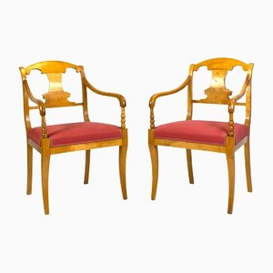 Late Empire Birch Armchairs, 1840s, Set of 2