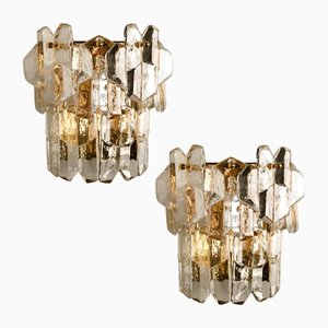 Gilt Brass and Glass Palazzo Wall Light Fixtures by J. T. Kalmar, 1970s, Set of 2