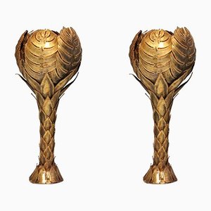Brass Palm Tree Wall or Ceiling Lights from Maison Jansen, Set of 2