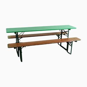 Table et Bancs Vintage Peints, Allemagne, Set de 3