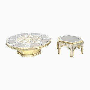 Table Basse Hollywood Regency en Laiton et Chrome par Dubarry