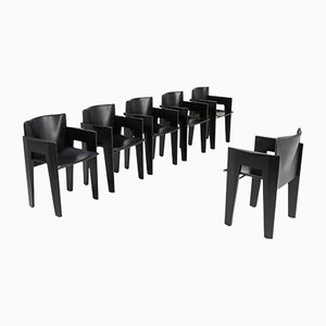 Black Oak & Leather Dining Chairs from Arco, Set of 6