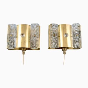 Danish Wall Lamps in Brass and Art Glass, 1970s, Set of 2