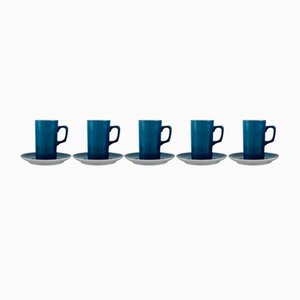 Coffee Cups with Porcelain Saucers by Kenji Fujita for Tackett Associates, Set of 10