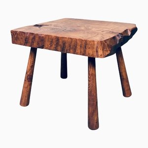 French Rustic Brutalist Handcrafted Oak Side Table, 1930s
