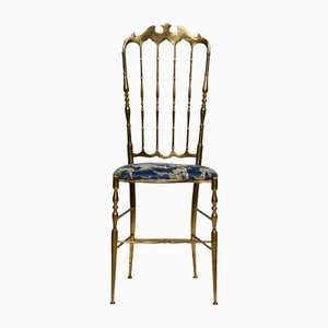 Italian Solid Brass Chiavari High Back Vanity Side Chair, 1950s