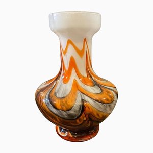 Vase Mid-Century en Verre Opalin Orange et Gris, Italie, 1970s