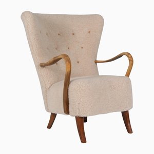 Lounge Chair in Lamb Wool by Alfred Christensen for Slagelse Møbelværk, 1940s