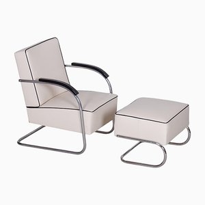 Fauteuil et Ottomane Blancs par Mucke Melder, République Tchèque, 1930s, Set de 2