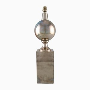 French Table Lamp in Satin Chromed Metal by Philippe Barbier, Paris