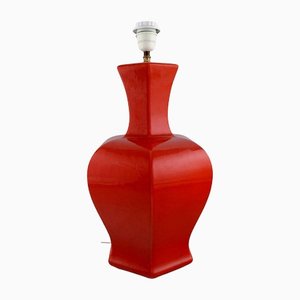 Large Table Lamp in Red Glazed Ceramic, Late 20th Century