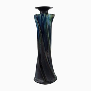 European Studio Ceramicist Turned-Shaped Vase in Glazed Stoneware