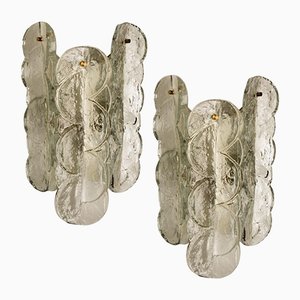 Citrus Swirl Clear Glass Wall Lights or Sconces by J.T. Kalmar, 1969, Set of 2