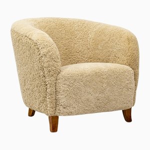 Swedish Modern Sheepskin Lounge Chair