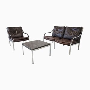 Leather Sofa Set by Preben Fabricius and Jorgen Kastholm for Walter Knoll, 1960s, Set of 3