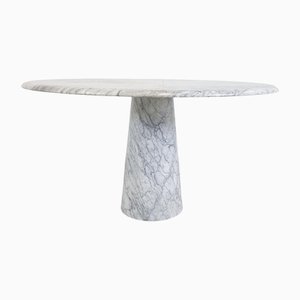 Round Dining or Center Table in Carrara Marble with a Conical Base