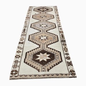 Vintage Turkish White Wool Runner Rug