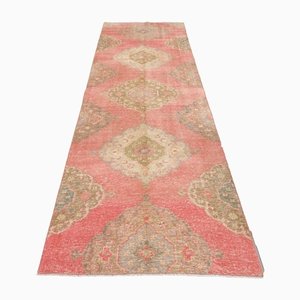 Tapis de Couloir Oushak Vintage en Laine Rose