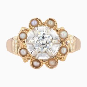 Diamond, Cultured Pearl & 18 Karat Rose Gold Ring, 1960s