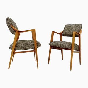 French Bridge Armchairs in Grey Fabric, 1930s, Set of 2