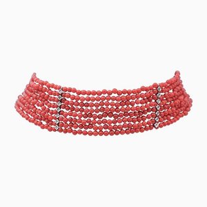 Korallen, 9 Karat Roségold und Silber Choker Halskette