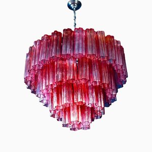 Fuchsia Red Murano Glass Tronchi Chandelier, 1970