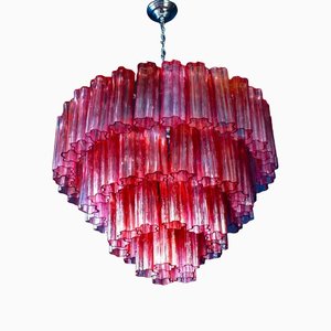 Fuchsia Roter Murano Glas Tronchi Kronleuchter, 1970