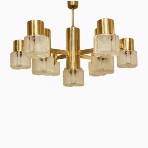 Large Vintage Space Age Brass & Glass Ceiling Lamp by Sciolari