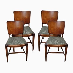 Art Deco Walnut Dining Chairs, 1930s, Set of 4