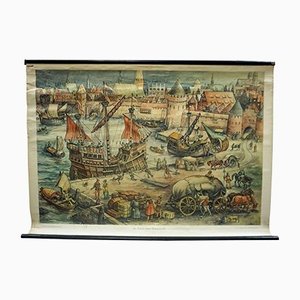 Vintage Harbour of a Trade City Port Rollable Wall Chart