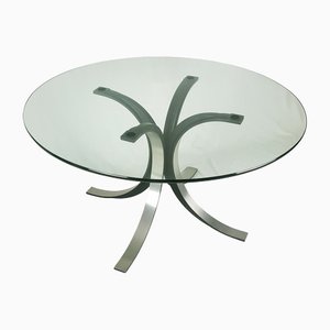 Black and Silver Aluminum and Glass Model T69 Round Dining Table by Osvaldo Borsani for Tecno, 1960s