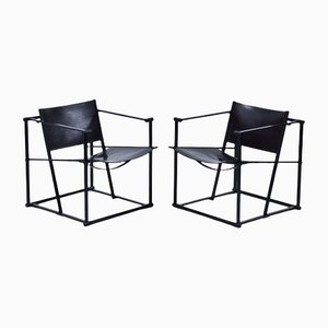 Post-Modern Leather and Steel Lounge Chairs by Radboud Van Beekum for Pastoe, Set of 2