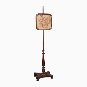 Antique English Regency Adjustable Pole Screen Needlepoint Fire Shield, 1830s