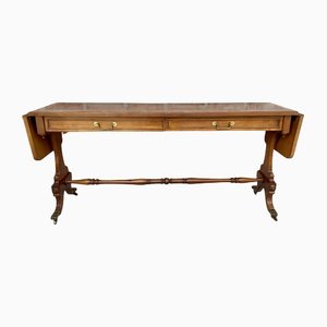 Mid-20th Century Winged Console Table in Walnut with Claw Feet in Bronze with Two Drawers and Wheels