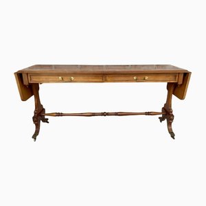 Table Console Mid-Century en Noyer avec Pieds Griffes en Bronze avec Deux Tiroirs et Roulettes