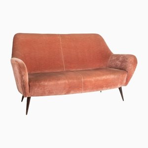 Vintage Salmon Velvet Sofa, 1950s